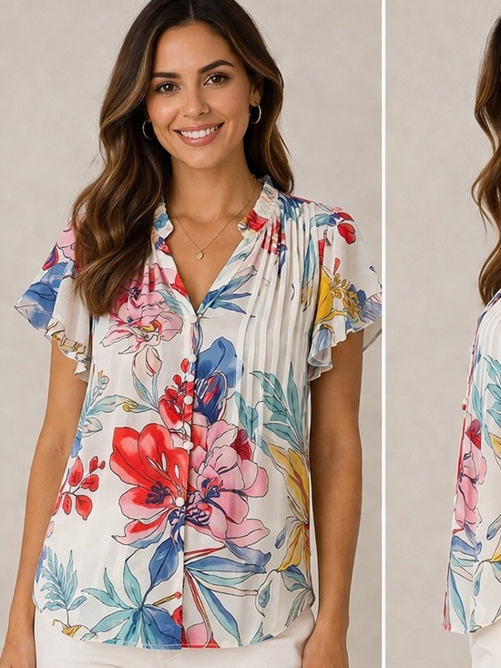 Hale Bob Tops - Hale Bob Floral Blouse Size M White Multicolor Silk Top NWOT